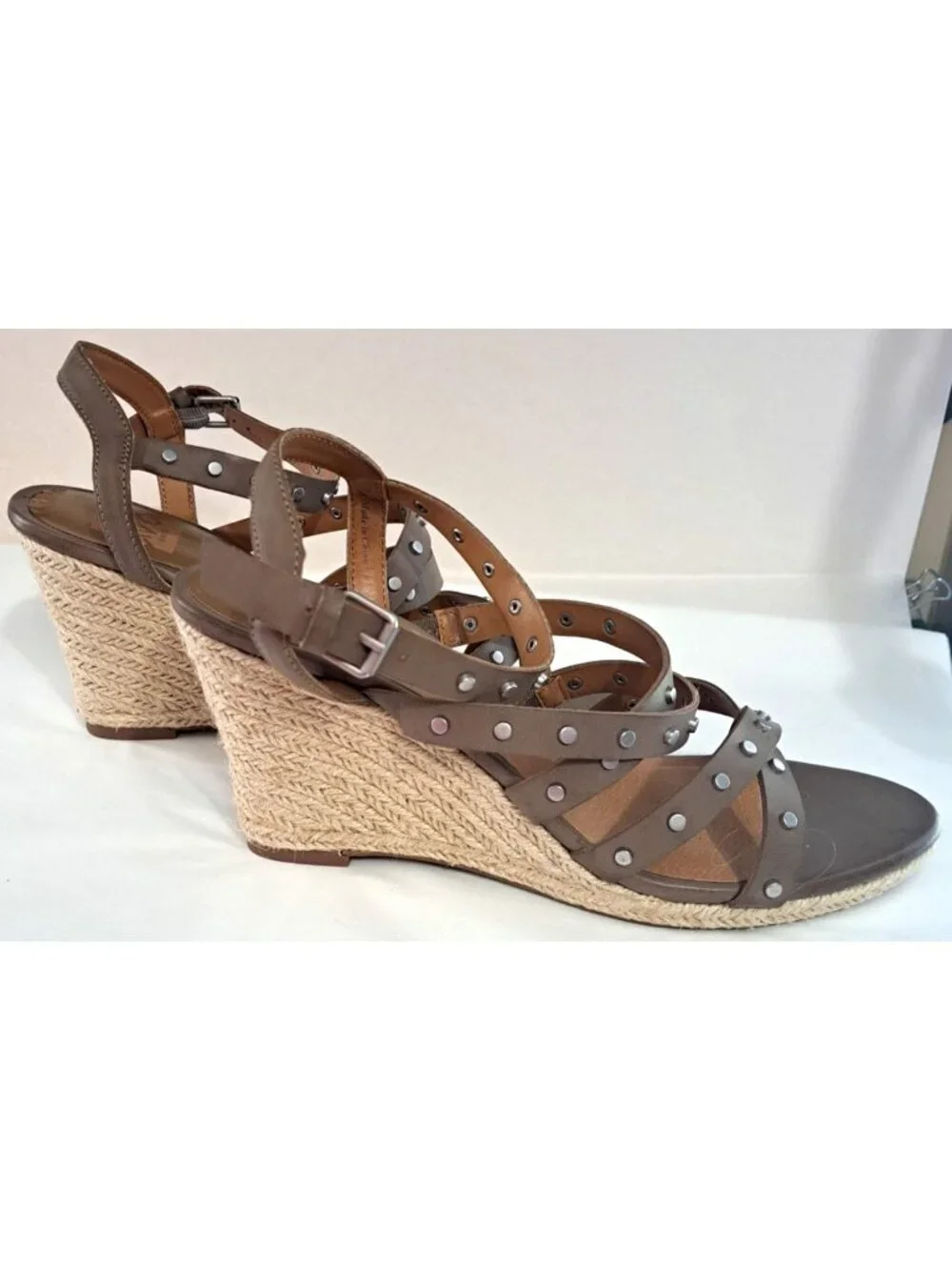 Dolce Vita Women's 9 Maxton Tan Espadrille Strappy Studded Square Wedge Sandals